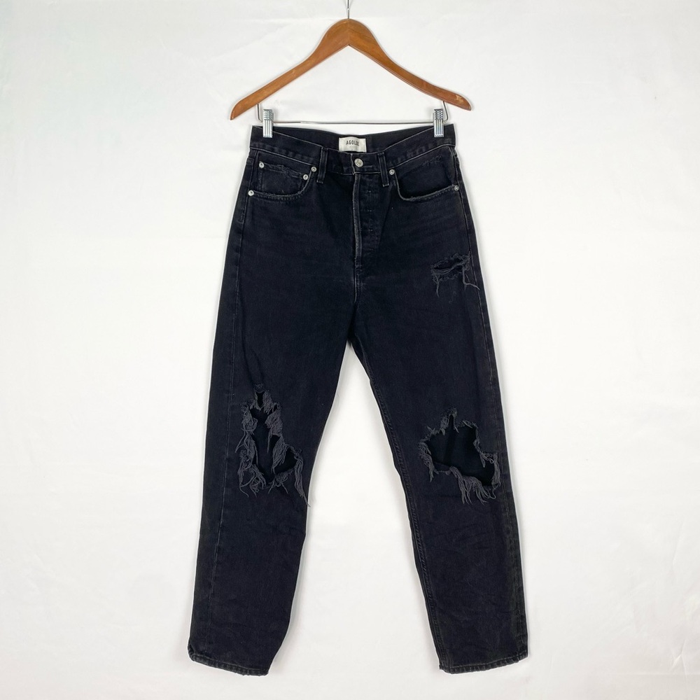 Agolde 90s Denim Jeans High Rise Distressed Black Straight Leg Size 27